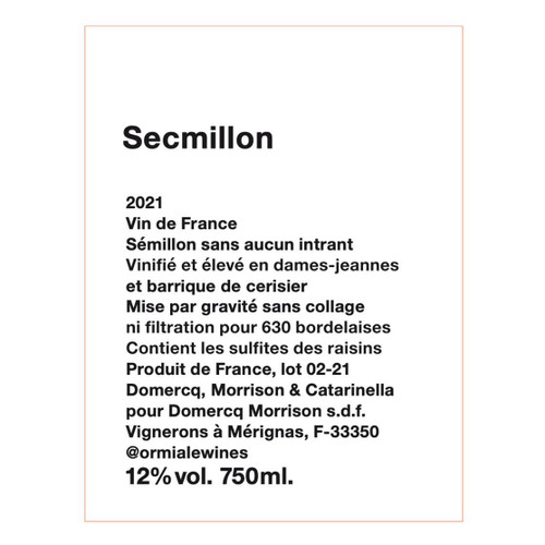 Product image for Ormiale Secmillon 2023 750ml