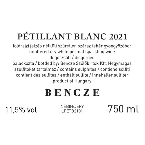 Product image for Bencze Balatonmelleki Petillant Blanc 2023 750ml