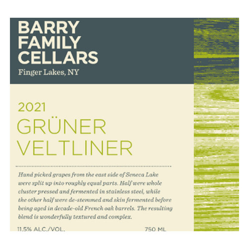 Product image for Barry Family Cellars Gruner Veltliner Finger Lakes 2023 750ml