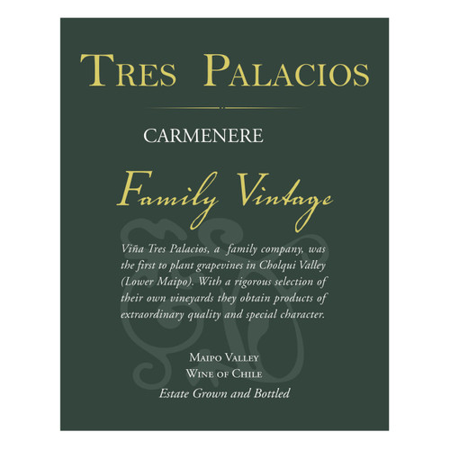 Product image for Tres Palacios Family Vintage Carmenere Estate Grown Maipo Valley 2022 750ml