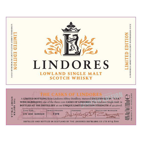 Product image for Lindores Abbey Distillery Limited Edition The Casks Of Lindores STR Wine Barrique Lowland Single Malt Scotch Whisky 700ml