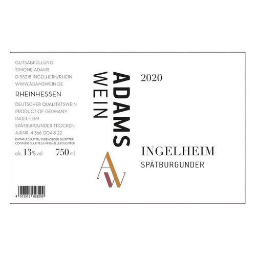 Product image for Adamswein Rheinhessen Spatburgunder Ingelheim 2023 750ml