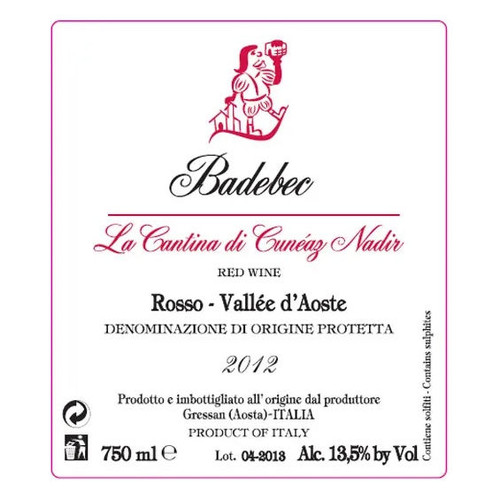 Nadir Cuneaz Badebec Vallee d'Aoste Rosso  2022 750ml