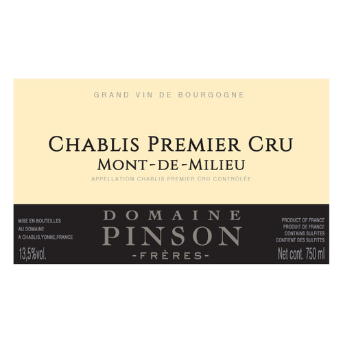 Product image for Domaine Pinson Freres Chablis 1er Cru Mont-De-Milieu 2023 750ml