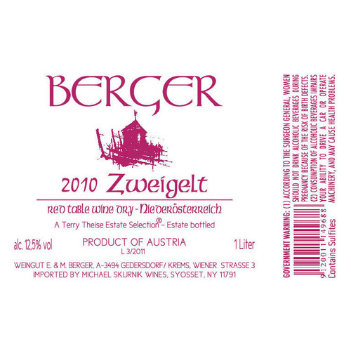Product image for Weingut Berger Zweigelt 2025 1L