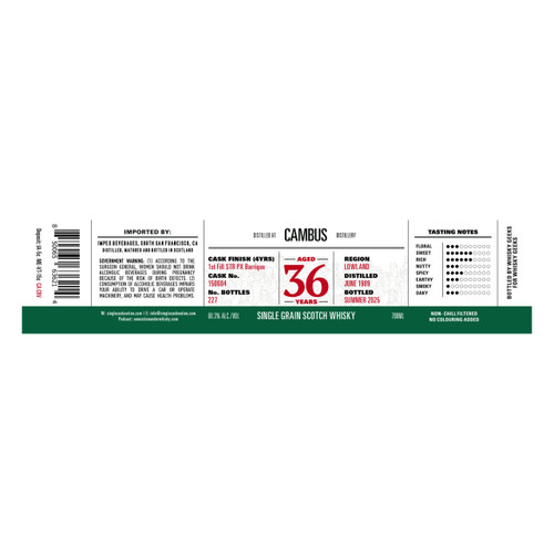 Product image for Single Cask Nation 36 Years Old 1989 Cambus 1st Fill STR PX Barrique Cask #150604 Single Malt Scotch Whisky 120.6 Proof 700ml