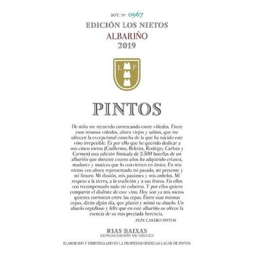 Product image for Lagar de Pintos Rías Baixas Albariño Edición Los Nietos 2022 750ml