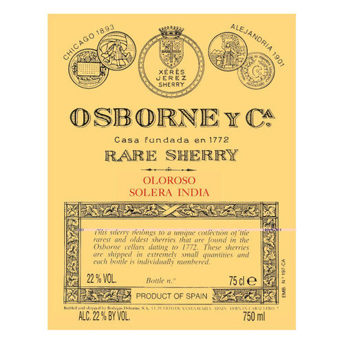 Product image for Osborne Solera India Oloroso Medium Rare Sherry Jerez-Xérès-Sherry 500ml