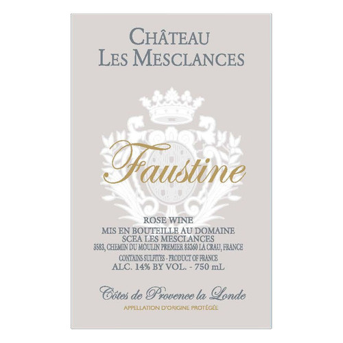 Chateau Les Mesclances Faustine Cotes de Provence La Londe Rose 2025 750ml