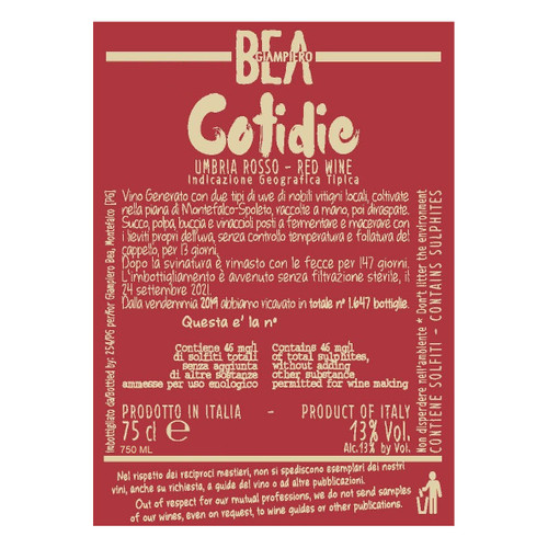 Paolo and Giampiero Bea Cotidie Umbria Rosso 2024 750ml