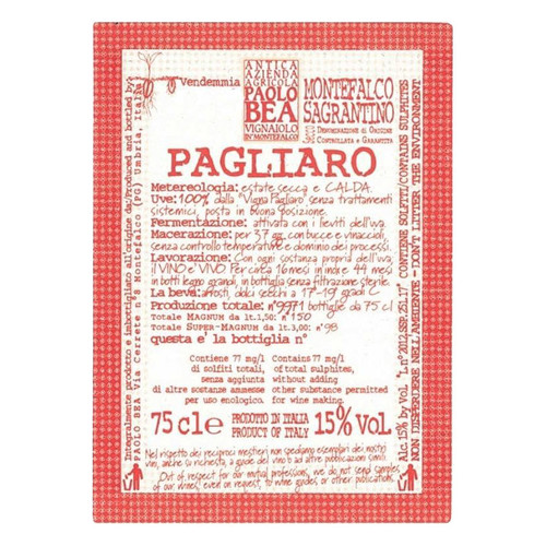 Paolo and Giampiero Bea Pagliaro Montefalco Sagrantino Secco 2020 1.5L