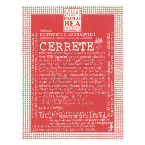 Paolo and Giampiero Bea Cerrete Montefalco Sagrantino Secco 2019 750ml