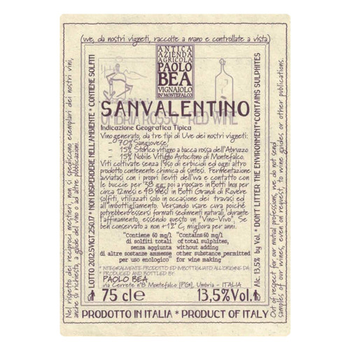 Paolo and Giampiero Bea San Valentino Umbria Rosso 2020 750ml