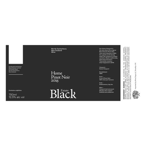 Product image for Black Estate Pinot Noir Home North Canterbury (2024) 2024 750ml