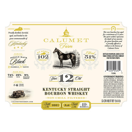 Product image for Calumet Farm 12 Years Old Kentucky Straight Bourbon Whiskey 102 Proof 750ml