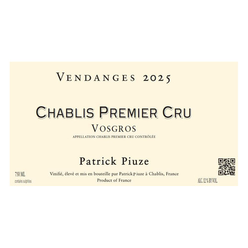 Product image for Patrick Piuze Chablis 1er Cru Vosgros 2025 750ml