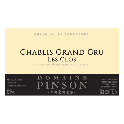 Product image for Domaine Pinson Frères Chablis Grand Cru Les Clos 2023 750ml