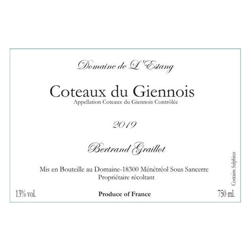 Domaine de l'Estang Coteaux du Giennois Blanc 2025 750ml