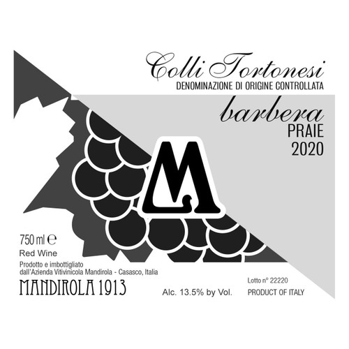 Product image for Mandirola 1913 Colli Tortonesi Barbera Praie 2023 750ml