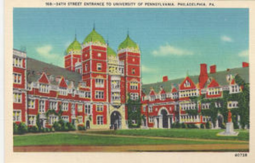 University of Pennsylvania Linen Postcard - 34th Street Entrance