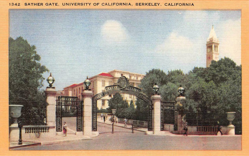 Sather Gate Linen Postcard - University of California, Berkeley