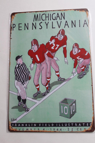 Michigan v Penn Football Program Cover Tin Sign for Display or Home Decor