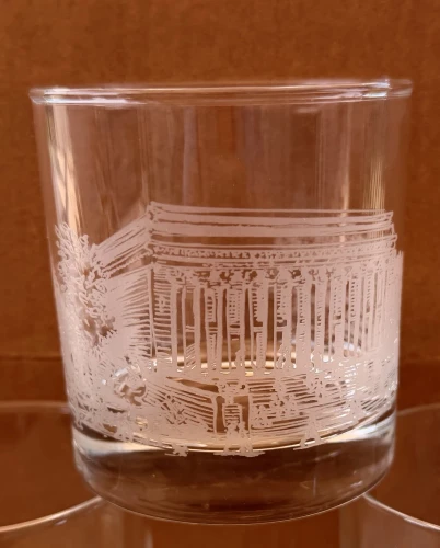 Harvard Widener Library Etched Cocktail Glass
