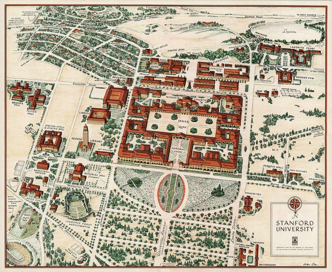 Reproduction of 1943 Map of Stanford University - Collectible Ivy