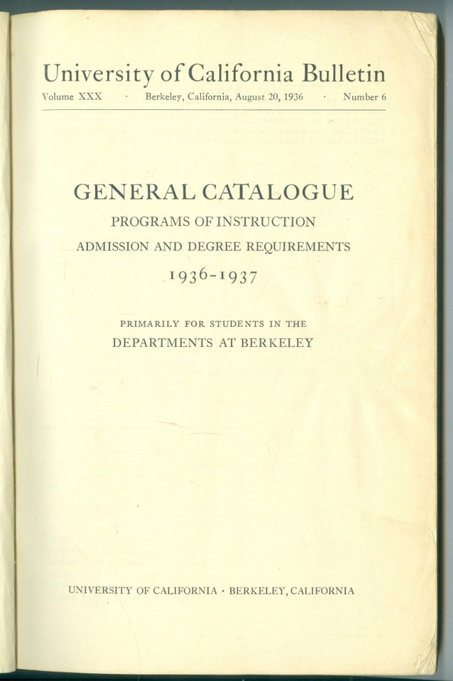 U.C. Berkeley General Catalogue 19361937 Collectible Ivy