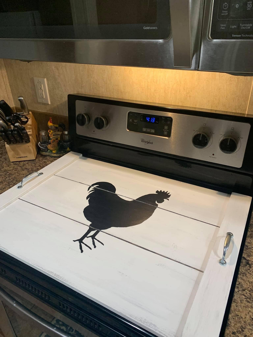 Stove top cover wood-noodle board-electric stove cover-kitchen decor-w