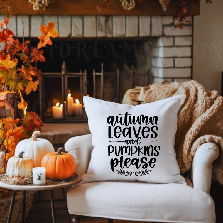 Autumn Leaves & Pumpkins Please fall pillow