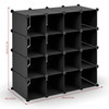 Vinsani Interlocking 16 Section Multi-Purpose Cube Shoe Rack Organiser with Back Panels Configurable Storage and Display Stand and Holder with Space for 16 Pairs of Shoes Boots Trainers (Black)