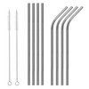 Vinsani 8.5"  Silver Stainless Steel Drinking Straws, Reusable Metal Drinking Straws Set of 8 with 2 Cleaning Brush for Smoothie, Milkshake, Cocktail and Hot Drinks