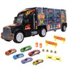 Soka® Car Transporter Carrier Truck Toy - Play Vehicle Set of 1 Big Truck Carrier, 6 Colourful Metal Cars, 5 Cones, 2 Barrels and 4 Stop Signs