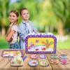 SOKA Little Bugs Metal Tin Teapot Set with Carry Case Toy for Kids - 18 Pcs Illustrated Colourful Design Toy Tea Party Set for Boys and Girls Pretend Role Play