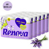 Renova Skincare 60 Toilet Rolls - Soft 3 Ply Quilted Lavender Scent Tissues – 150 Super-Soft Perfumed Luxurious Sheets per Roll