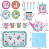 SOKA Llama Metal Tin Teapot Set with Carry Case Toy for Kids - 18 Pcs Illustrated Colourful Design Toy Tea Party Set Pretend Role Play for Kids Children Boys Girls 