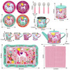 SOKA Unicorn Metal Tin Teapot Set with Carry Case Toy for Kids - 18 Pcs Illustrated Colourful Design Toy Tea Party Set Pretend Role Play for Kids Children Boys Girls 