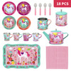 SOKA Unicorn Metal Tin Teapot Set with Carry Case Toy for Kids - 18 Pcs Illustrated Colourful Design Toy Tea Party Set Pretend Role Play for Kids Children Boys Girls 