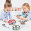 SOKA Dinosaur Metal Kids Kitchen Set with Carry Case - 10 Pcs Illustrated Colourful Design Pretend Role Play Toy Pots and Pans Set Toy Kitchen Accessories for Children Boys Girls 
