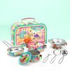 SOKA Dinosaur Metal Kids Kitchen Set with Carry Case - 10 Pcs Illustrated Colourful Design Pretend Role Play Toy Pots and Pans Set Toy Kitchen Accessories for Children Boys Girls 