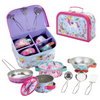 SOKA Unicorn Metal Kids Kitchen Set with Carry Case - 10 Pcs Illustrated Colourful Design Pretend Role Play Toy Pots and Pans Set Toy Kitchen Accessories for Children Boys Girls 