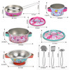 SOKA Unicorn Metal Kids Kitchen Set with Carry Case - 10 Pcs Illustrated Colourful Design Pretend Role Play Toy Pots and Pans Set Toy Kitchen Accessories for Children Boys Girls 