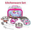 SOKA Unicorn Metal Kids Kitchen Set with Carry Case - 10 Pcs Illustrated Colourful Design Pretend Role Play Toy Pots and Pans Set Toy Kitchen Accessories for Children Boys Girls 