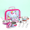 SOKA Unicorn Metal Kids Kitchen Set with Carry Case - 10 Pcs Illustrated Colourful Design Pretend Role Play Toy Pots and Pans Set Toy Kitchen Accessories for Children Boys Girls 