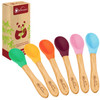 Vinsani 6 Pieces Bamboo and Silicone Spoon Set for Baby/Toddler Weaning Self-feeding training Ergonomically Designed, Hypoallergenic and BPA-Free