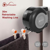 Vinsani 30 metre Retractable Reel Clothes Lines Washing Line with Twin Cable - Wall Mounted Heavy Duty Clothes Dryer 2 x 15m Lines of Drying Space, Black