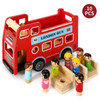SOKA Wooden Original Double Decker Red Classic London Sightseeing Bus with Driver & Passenger Figurines Toy Playing Set Miniature Display Model Figures for Kids Children Girls Boys Ages 3 year old +