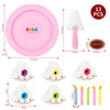 SOKA Wooden Birthday Party Cream Cake Pretend Role Play Toy Food Set with Cake Slices Removable Candles Chocolate Decoration Cake Slicer and Plate for Kids Girls Boys Children 3 years old +