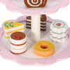 SOKA Wooden Dessert Cake Stand with Muffins Cakes Donuts Dessert Tower Afternoon Tea Party Pretend Play Pink 18PCS Wooden Tea Set Playset Role Play for Girls Kids Children 3 years old +